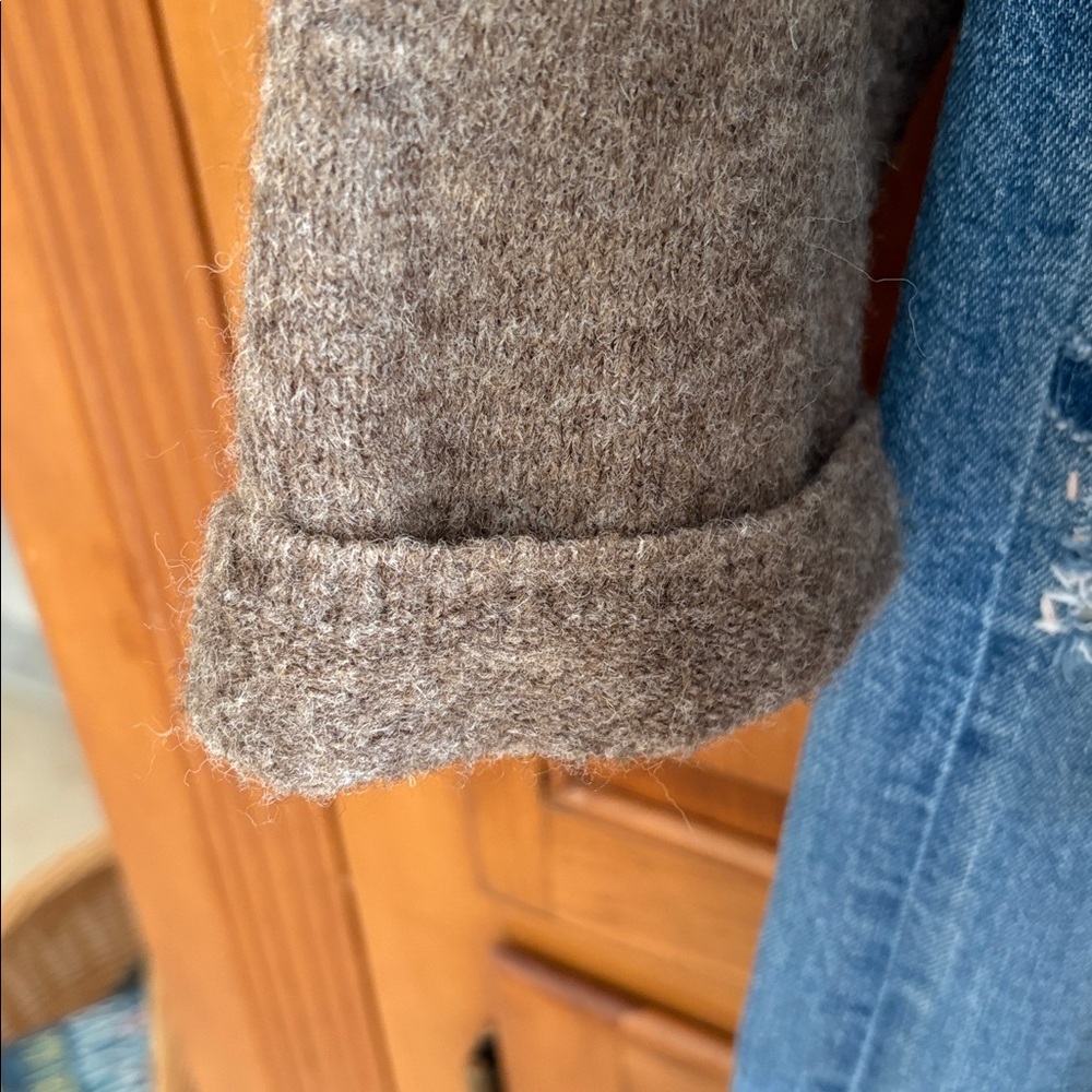 Anthropologie Moth cocoa brown Open Front Cardigan w/ attached grosgrain Belt - Picture 7 of 10